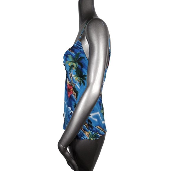 Le Superbe NWT Blue Silk Tropical Blouse Top 4 - Picture 3 of 7